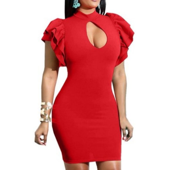 Sexy Plus Size Ruffle Sleeve Sheath Dress - Picture 3 of 4